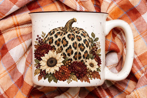Leopard Pumpkin PNG, Fall Floral Animal Print Pumpkin Sublimation Pickled Thistle Creative 