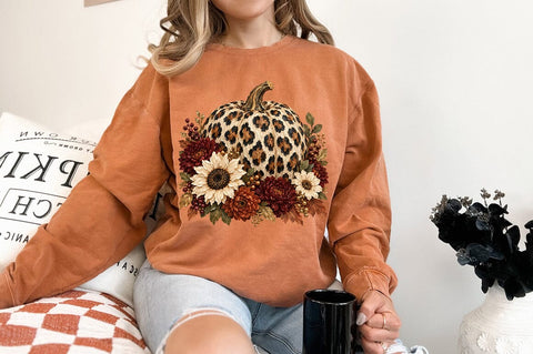 Leopard Pumpkin PNG, Fall Floral Animal Print Pumpkin Sublimation Pickled Thistle Creative 