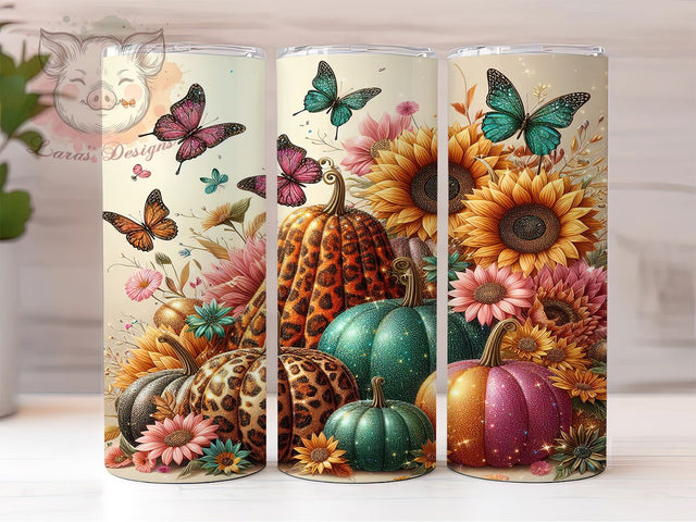 Leopard Pumpkin Sunflower Fall Tumbler Wrap, Fall Floral Tumbler Png, 20oz Skinny Tumbler, Sunflower Tumbler Design, Autumn Sublimation Design, Fall Leopard Png, Pumpkin Sunflower Tumbler Sublimation Lara' s Designs 