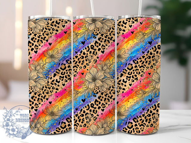 Leopard Rainbow Glam 20oz Tumbler, Leopard Rainbow Glam, Leopard Rainbow, Rainbow Glam, Leopard Tumbler, Rainbow Tumbler, Glam Tumbler, 20oz Tumbler Wrap Sublimation ToriDesigns 