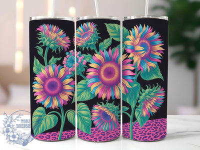 Leopard Rainbow Sunflower Tumbler, Leopard Print Tumbler, Colorful Floral Wrap, Exotic Sunflower Wrap, Bold Leopard Wrap, Sublimation Design, Trendy Gift Idea Sublimation ToriDesigns 
