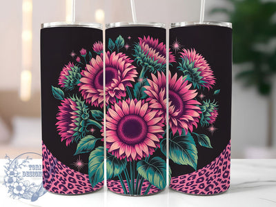 Leopard Rainbow Sunflower Tumbler, Leopard Print Tumbler, Colorful Floral Wrap, Exotic Sunflower Wrap, Bold Leopard Wrap, Sublimation Design, Trendy Gift Idea Sublimation ToriDesigns 
