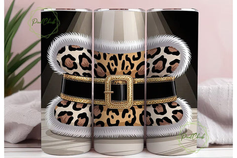 Leopard Santa Belt 20oz Tumbler Wrap Sublimation PixelChick 