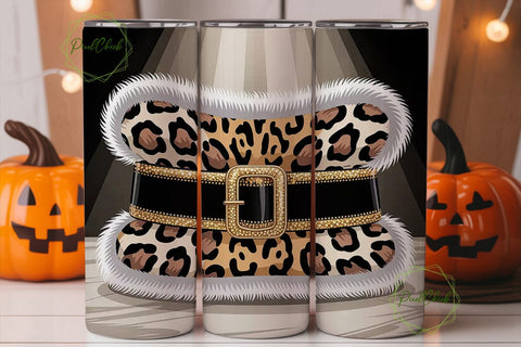 Leopard Santa Belt 20oz Tumbler Wrap Sublimation PixelChick 
