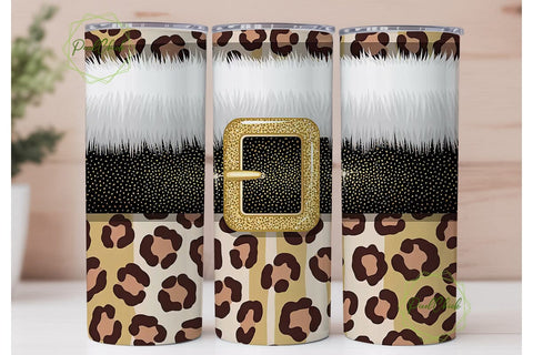Leopard Santa Belt 20oz Tumbler Wrap Sublimation PixelChick 