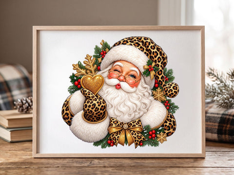 Leopard Santa Kissing Gold Heart PNG SVG artprintfile 