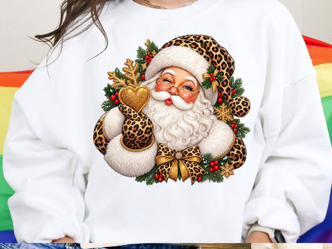 Leopard Santa Kissing Gold Heart PNG SVG artprintfile 
