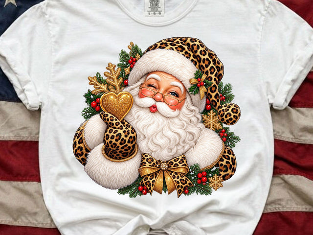 Leopard Santa Kissing Gold Heart PNG SVG artprintfile 