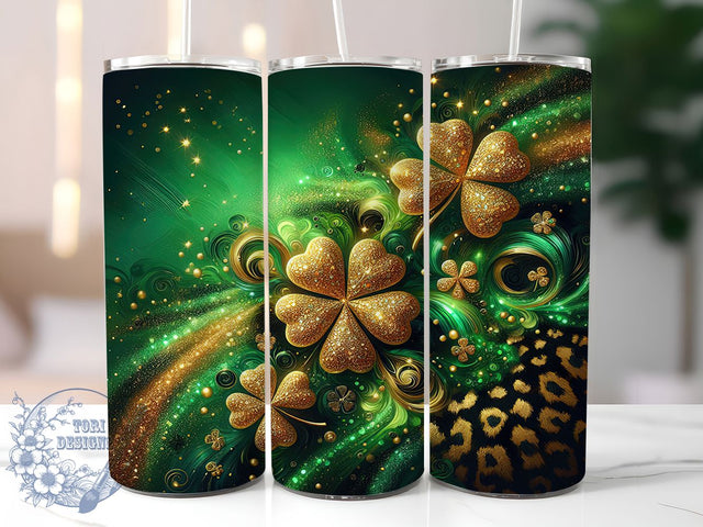 Leopard Shamrock Clover Tumbler, Leopard Print, St Patrick’s Day Theme, Festive Irish Style, Lucky Clover Design, Bold Chic Wrap, Holiday Sublimation, 20Oz Tumbler Sublimation ToriDesigns 