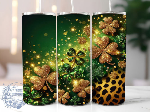 Leopard Shamrock Clover Tumbler, Leopard Print, St Patrick’s Day Theme, Festive Irish Style, Lucky Clover Design, Bold Chic Wrap, Holiday Sublimation, 20Oz Tumbler Sublimation ToriDesigns 