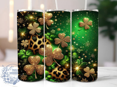 Leopard Shamrock Clover Tumbler, Leopard Print, St Patrick’s Day Theme, Festive Irish Style, Lucky Clover Design, Bold Chic Wrap, Holiday Sublimation, 20Oz Tumbler Sublimation ToriDesigns 