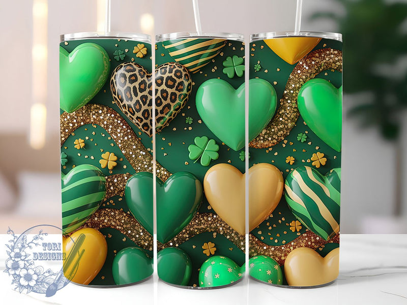 Leopard Shamrock Patrick Tumbler, Leopard Heart, Green Glitter Shamrock, Festive Irish Style, Lucky Clover Pattern, Bold Chic Design, Holiday Wrap, 20Oz Tumbler, Sublimation Sublimation ToriDesigns 