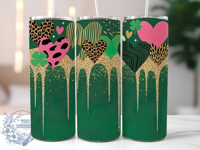 Leopard Shamrock Patrick Tumbler, Leopard Heart, Green Glitter Shamrock, Festive Irish Style, Lucky Clover Pattern, Bold Chic Design, Holiday Wrap, 20Oz Tumbler, Sublimation Sublimation ToriDesigns 