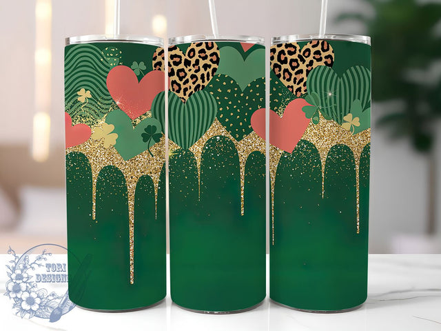 Leopard Shamrock Patrick Tumbler, Leopard Heart, Green Glitter Shamrock, Festive Irish Style, Lucky Clover Pattern, Bold Chic Design, Holiday Wrap, 20Oz Tumbler, Sublimation Sublimation ToriDesigns 