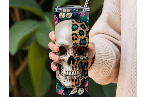 Leopard Skull & Floral 20oz Tumbler Wrap Sublimation DesignSVG 