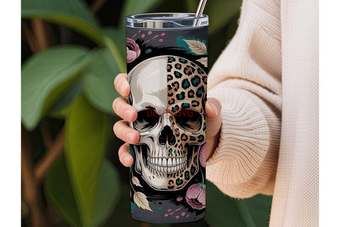 Leopard Skull & Floral 20oz Tumbler Wrap Sublimation DesignSVG 