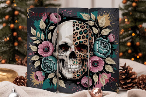 Leopard Skull & Floral 20oz Tumbler Wrap Sublimation DesignSVG 