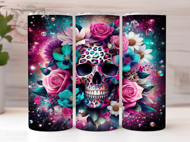 Leopard Skull Glitter 20oz Tumbler, Leopard Print, Purple Glitter, Teal Glitter, 20oz Sublimation, PNG Design, Gothic Mug Sublimation Lara' s Designs 