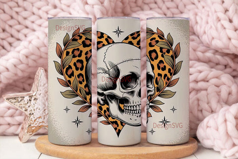 Leopard Skull Heart 20oz Tumbler Wrap Sublimation DesignSVG 
