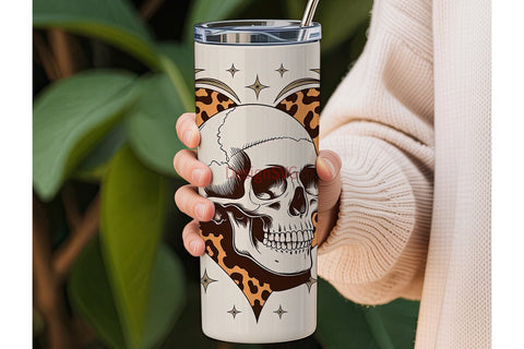 Leopard Skull Heart 20oz Tumbler Wrap Sublimation DesignSVG 