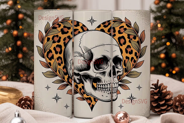Leopard Skull Heart 20oz Tumbler Wrap Sublimation DesignSVG 