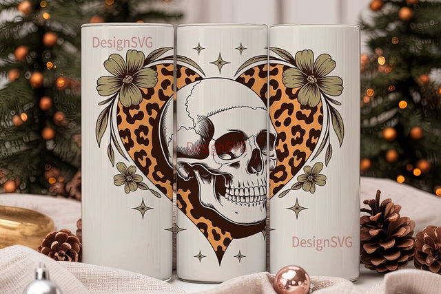 Leopard Skull Heart 20oz Tumbler Wrap Sublimation DesignSVG 