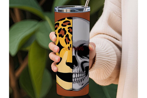 Leopard Skull Split 20oz Tumbler Wrap Sublimation DesignSVG 