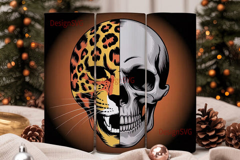 Leopard Skull Split 20oz Tumbler Wrap Sublimation DesignSVG 
