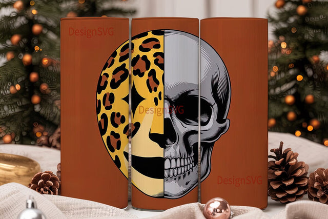 Leopard Skull Split 20oz Tumbler Wrap Sublimation DesignSVG 