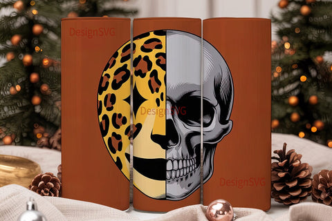 Leopard Skull Split 20oz Tumbler Wrap Sublimation DesignSVG 