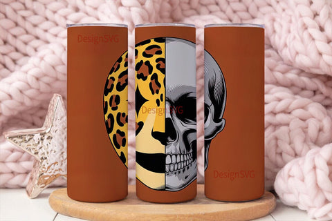 Leopard Skull Split 20oz Tumbler Wrap Sublimation DesignSVG 