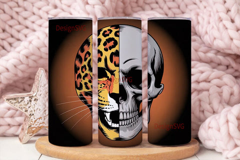 Leopard Skull Split 20oz Tumbler Wrap Sublimation DesignSVG 