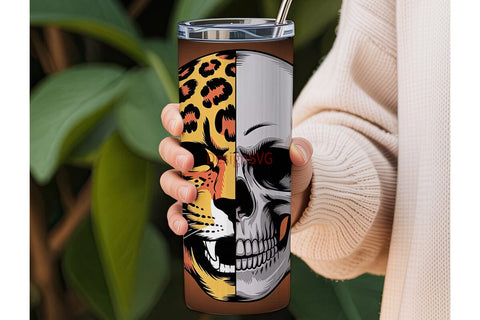 Leopard Skull Split 20oz Tumbler Wrap Sublimation DesignSVG 