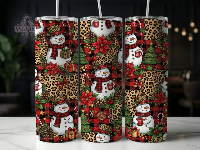 Leopard Snowman Plaid 20oz Tumbler, Leopard Snowman, Snowman Plaid, Leopard Tumbler, 20oz Tumbler, Plaid Tumbler, Snowman Tumbler, Tumbler Wrap Sublimation SvggirlplusArt 