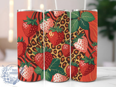 Leopard Strawberry Fruit Tumbler, Leopard Print Theme, Wild Chic Wrap, Vibrant Summer Design, Seamless Artistic Motif, Bold Exotic Style, Playful Botanical Print, 20Oz Tumbler, Sublimation Sublimation ToriDesigns 