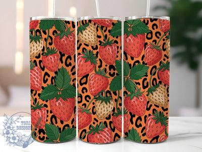 Leopard Strawberry Fruit Tumbler, Leopard Print Theme, Wild Chic Wrap, Vibrant Summer Design, Seamless Artistic Motif, Bold Exotic Style, Playful Botanical Print, 20Oz Tumbler, Sublimation Sublimation ToriDesigns 