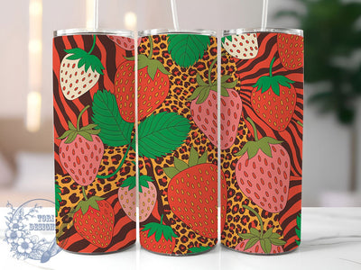 Leopard Strawberry Fruit Tumbler, Leopard Print Theme, Wild Chic Wrap, Vibrant Summer Design, Seamless Artistic Motif, Bold Exotic Style, Playful Botanical Print, 20Oz Tumbler, Sublimation Sublimation ToriDesigns 