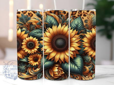 Leopard Sunflower 20 oz Skinny Tumbler Sublimation Design, Sunflower Tumbler Png, Straight & Tapered Tumbler Wrap, Instant Digital Download Sublimation ToriDesigns 