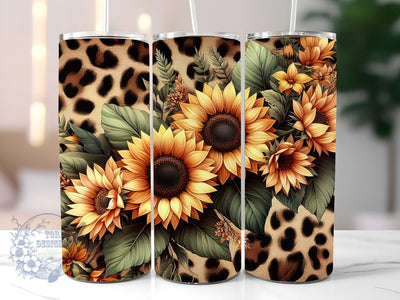 Leopard Sunflower 20 oz Skinny Tumbler Sublimation Design, Sunflower Tumbler Png, Straight & Tapered Tumbler Wrap, Instant Digital Download Sublimation ToriDesigns 
