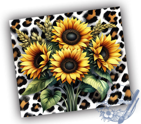 Leopard Sunflower 20oz Skinny Tumbler, Sunflower Tumbler Png, Straight & Tapered Tumbler Wrap, Instant Digital Download Sublimation ToriDesigns 
