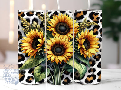Leopard Sunflower 20oz Skinny Tumbler, Sunflower Tumbler Png, Straight & Tapered Tumbler Wrap, Instant Digital Download Sublimation ToriDesigns 