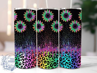 Leopard Sunflower 20oz Tumbler, Sunflower Cup Wrap, Animal Print Design, Sublimation Tumbler Wrap, 20Oz Tumbler Design, Artistic Sunflower Cup, Stylish Leopard Wrap Sublimation ToriDesigns 