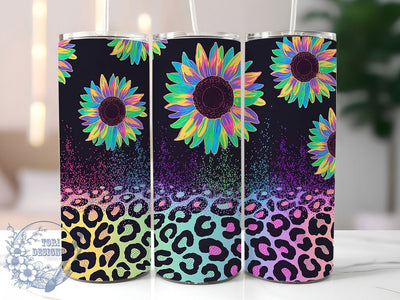 Leopard Sunflower 20oz Tumbler, Sunflower Cup Wrap, Animal Print Design, Sublimation Tumbler Wrap, 20Oz Tumbler Design, Artistic Sunflower Cup, Stylish Leopard Wrap Sublimation ToriDesigns 