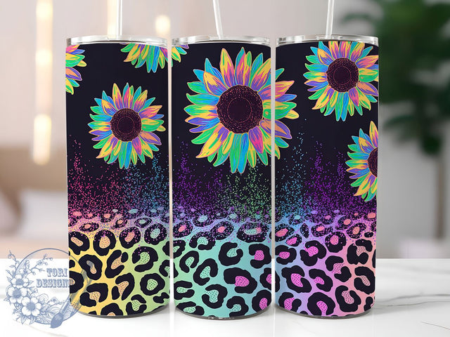 Leopard Sunflower 20oz Tumbler, Sunflower Cup Wrap, Animal Print Design, Sublimation Tumbler Wrap, 20Oz Tumbler Design, Artistic Sunflower Cup, Stylish Leopard Wrap Sublimation ToriDesigns 