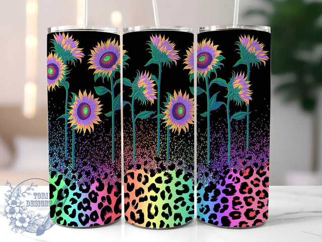 Leopard Sunflower 20oz Tumbler, Sunflower Cup Wrap, Animal Print Design, Sublimation Tumbler Wrap, 20Oz Tumbler Design, Artistic Sunflower Cup, Stylish Leopard Wrap Sublimation ToriDesigns 