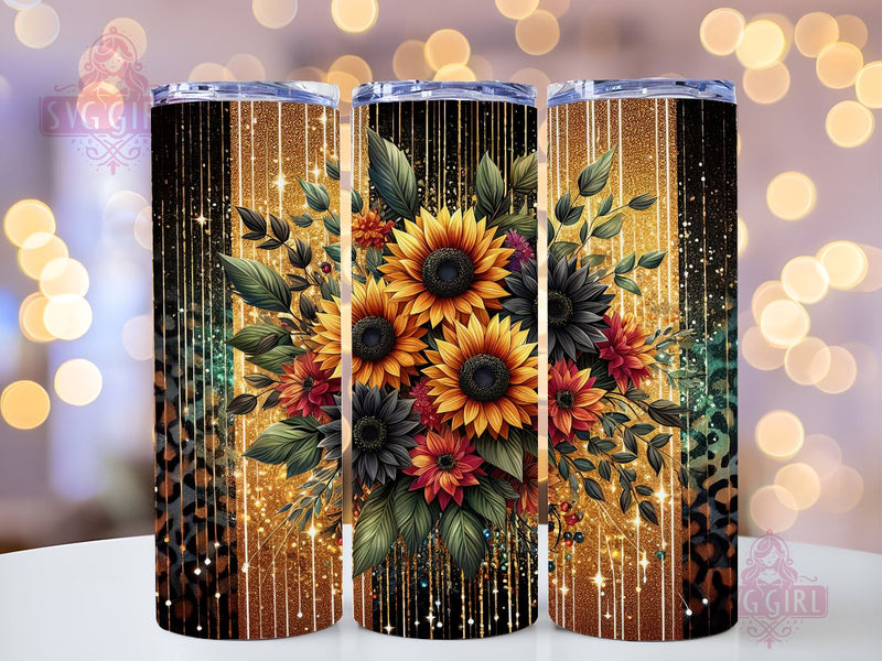 Leopard Sunflower 20oz Tumbler Wrap Sublimation Design, Straight Tapered Tumbler Wrap, Glitter Sunflower Tumbler Png, Instant Digital Download Sublimation SvggirlplusArt 