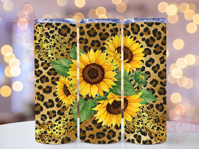 Leopard Sunflower 3D Tumbler Wrap, Leopard Skin Tumbler, Floral Animal Print, Sublimation Tumbler Cup, Trendy Sunflower Design, Wild Leopard Print, Unique Sublimation Design Sublimation SvggirlplusArt 