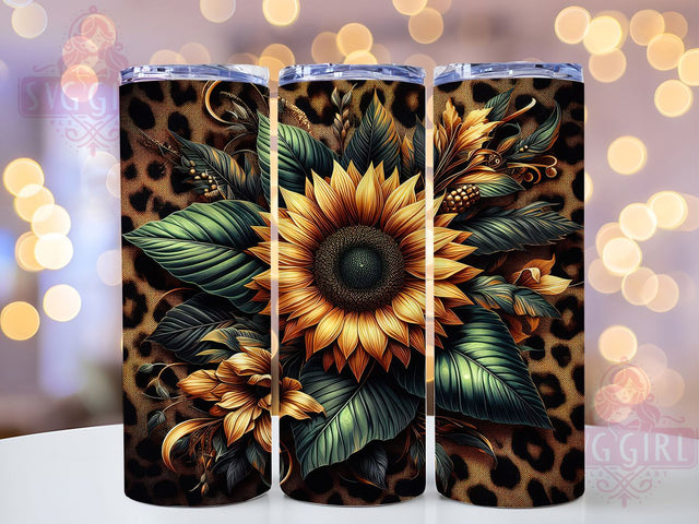 Leopard Sunflower 3D Tumbler Wrap, Leopard Skin Tumbler, Floral Animal Print, Sublimation Tumbler Cup, Trendy Sunflower Design, Wild Leopard Print, Unique Sublimation Design Sublimation SvggirlplusArt 