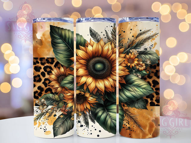 Leopard Sunflower 3D Tumbler Wrap, Leopard Skin Tumbler, Floral Animal Print, Sublimation Tumbler Cup, Trendy Sunflower Design, Wild Leopard Print, Unique Sublimation Design Sublimation SvggirlplusArt 