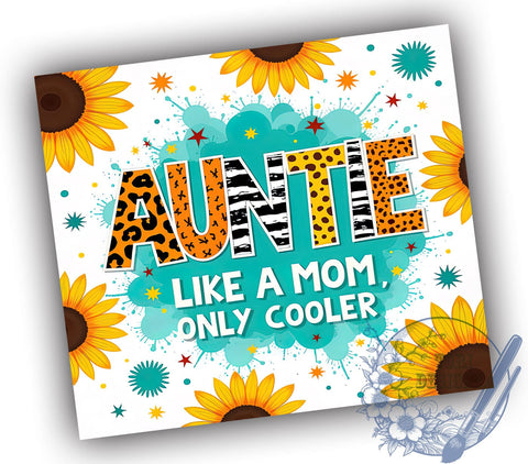 Leopard Sunflower Auntie Floral Tumbler Wrap, Auntie Tumbler, Leopard Print, Sunflower Design, 20oz Tumbler, Sublimation Wrap, Gift for Aunt, Floral Drinkware Sublimation ToriDesigns 